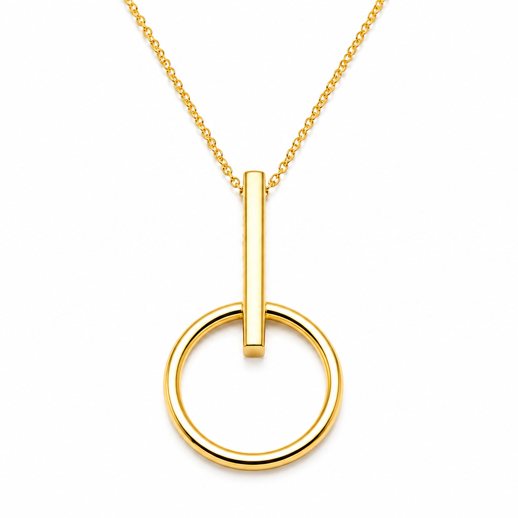 18K Gold Circle & Bar Pendant Necklace