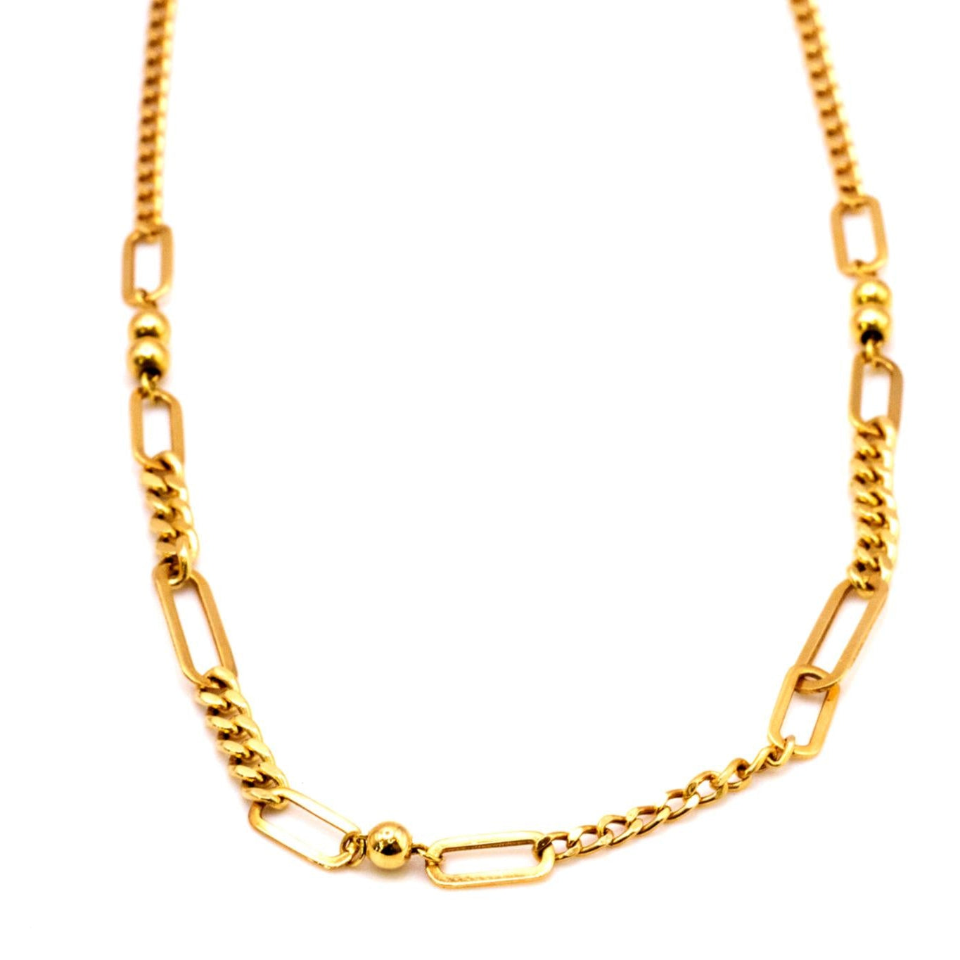 18K Solid Gold Mixed Link Chain Necklace