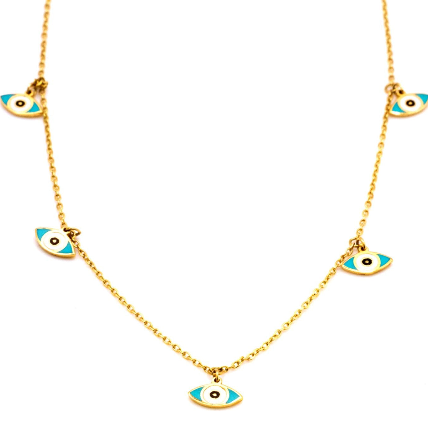 18K Solid Gold Evil Eye Necklace with Turquoise Enamel