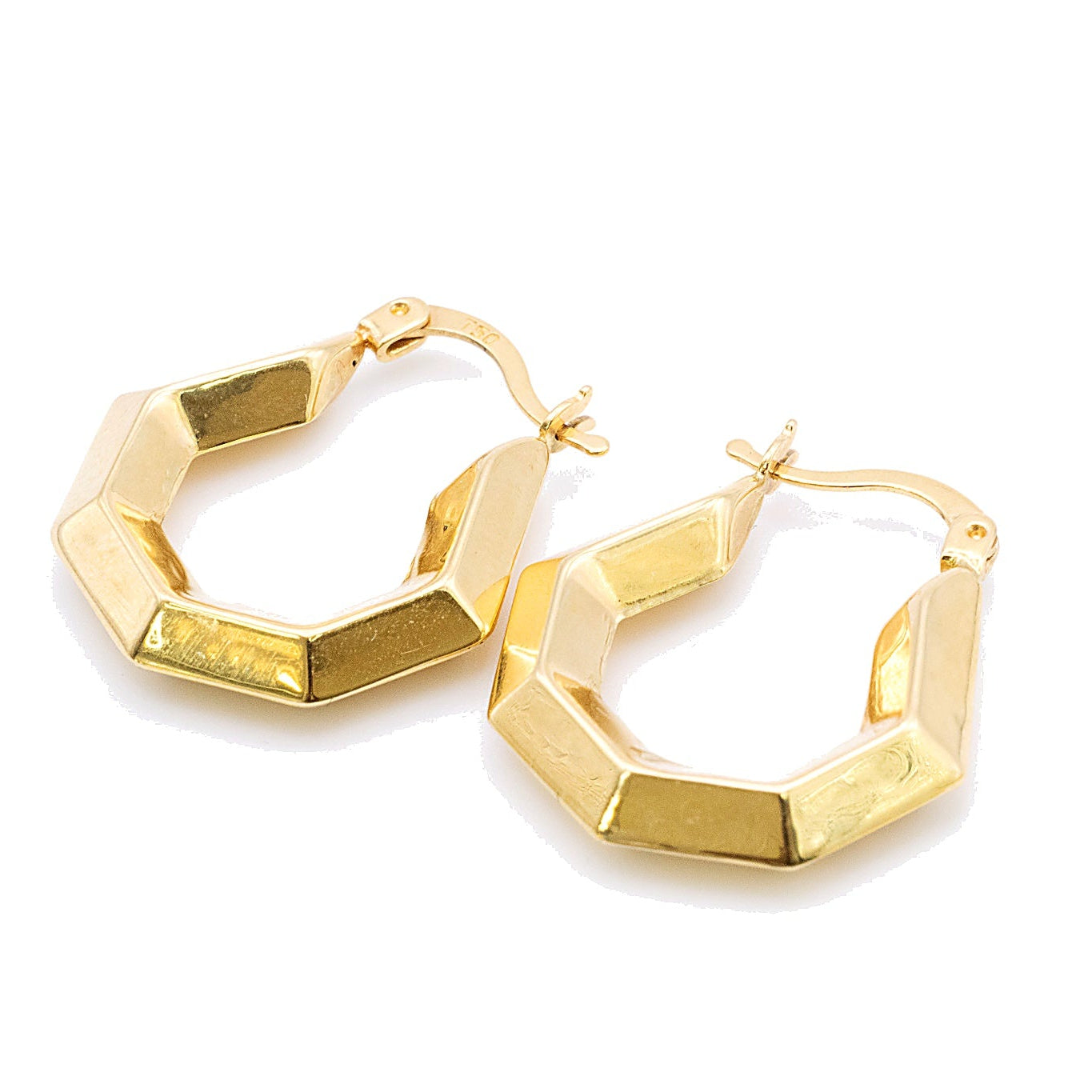 18K Solid Gold Faceted Octagon Luxury Hoops