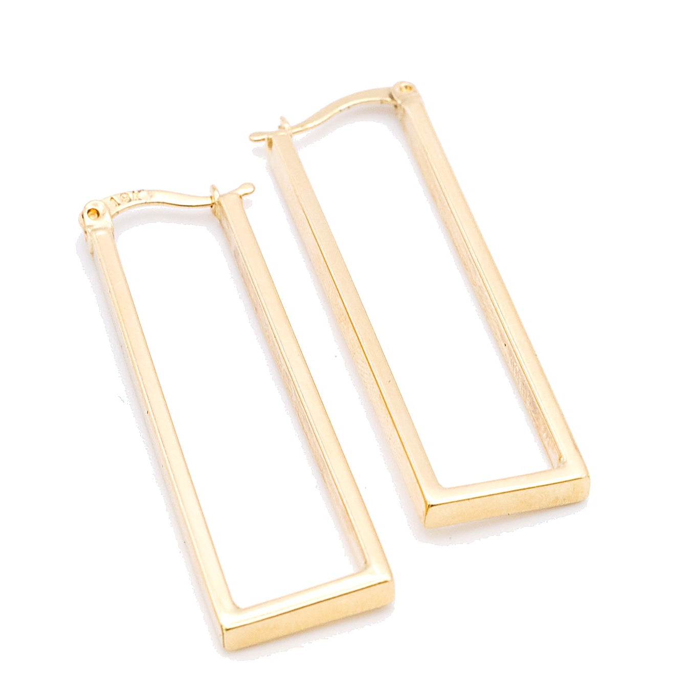 18K Solid Gold Rectangular Hoop Earrings