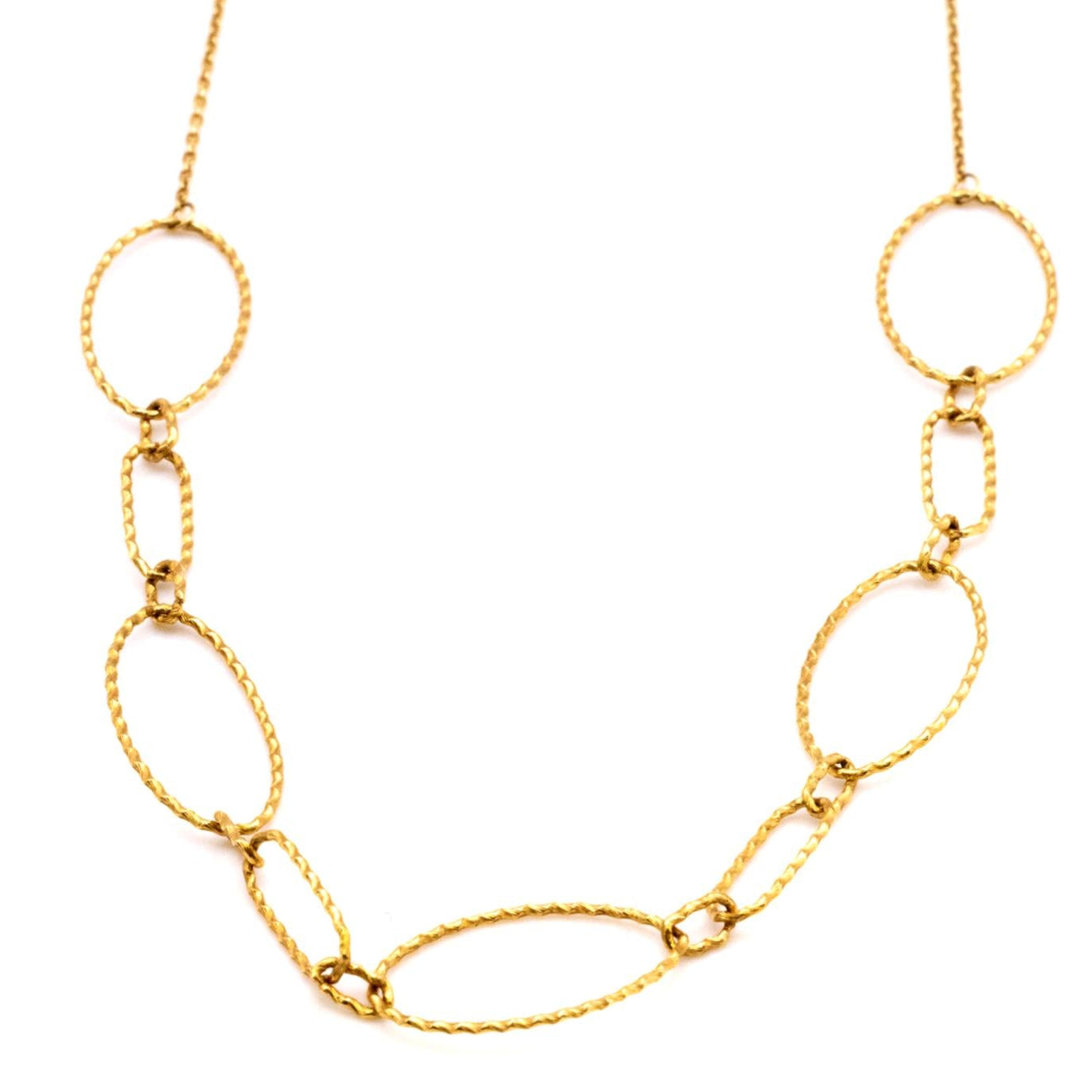 18K GoldTextured Oval Link Necklace