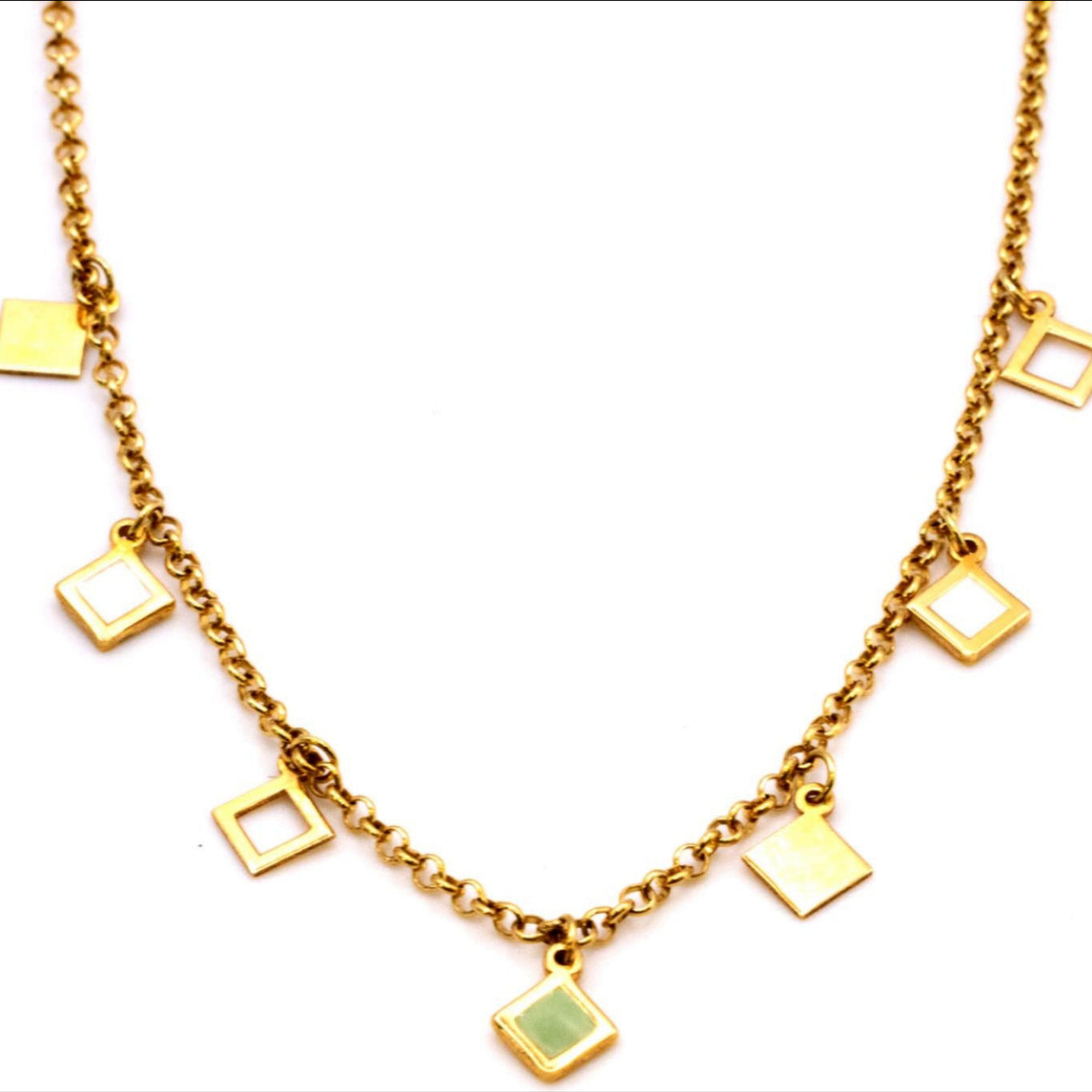 18K Gold Mixed Square Charm Necklace