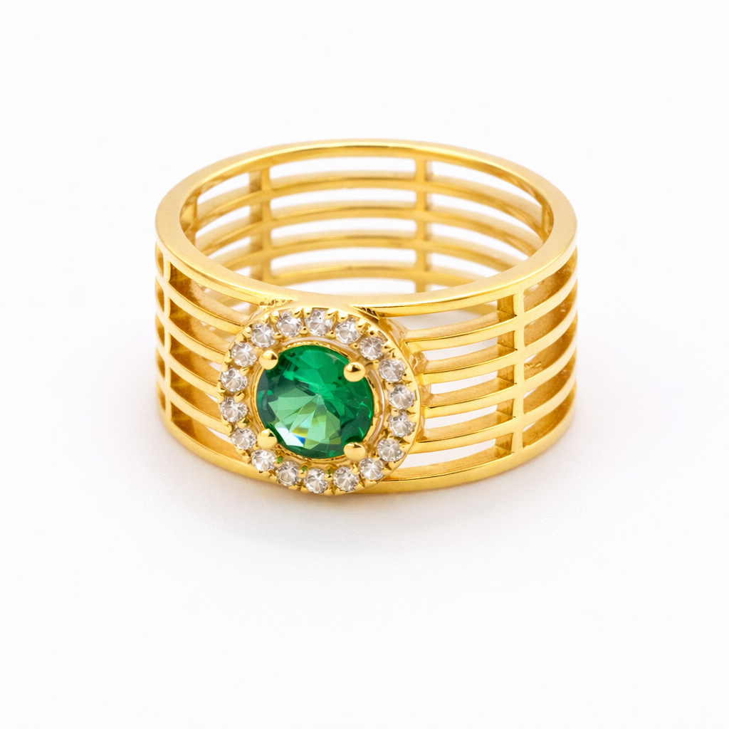 18K Yellow Gold Green CZ Ring