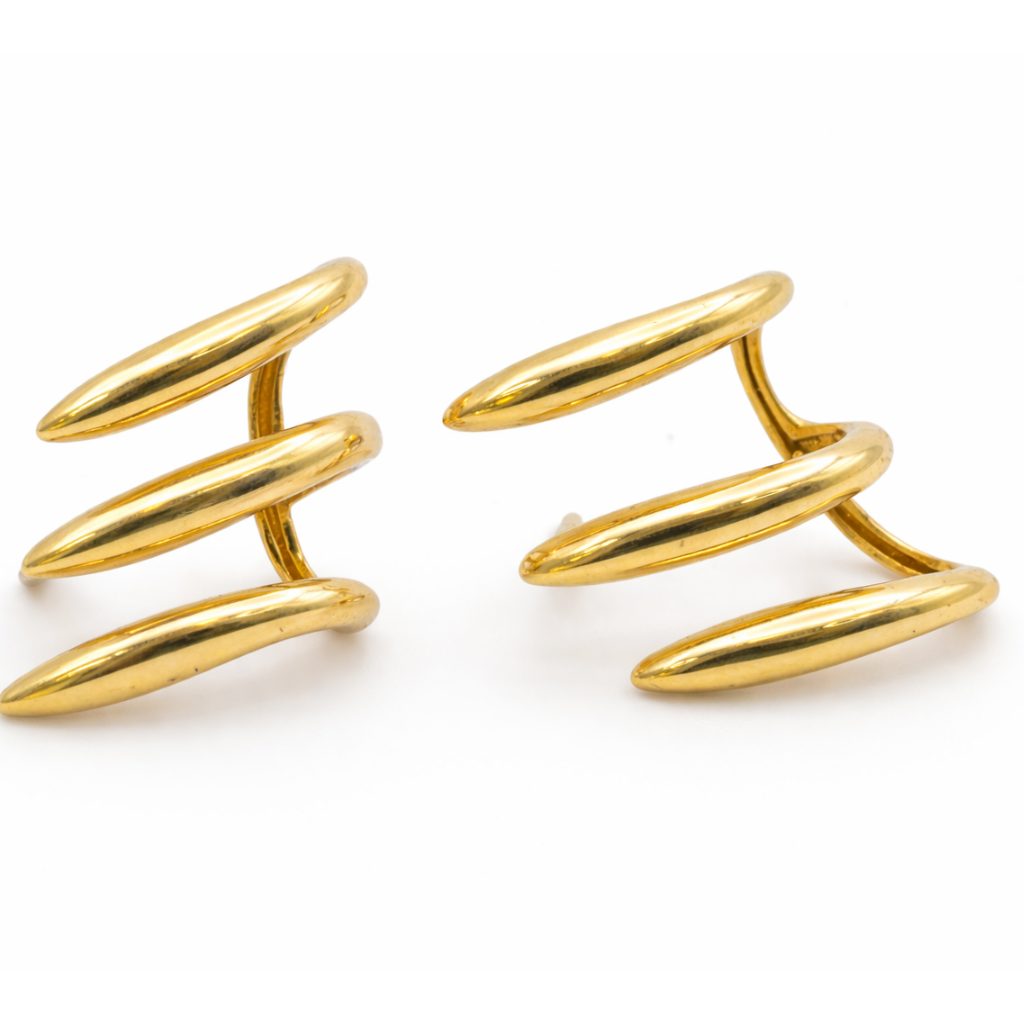 18K Yellow Gold Triple Bar Ear Cuff Style Earrings
