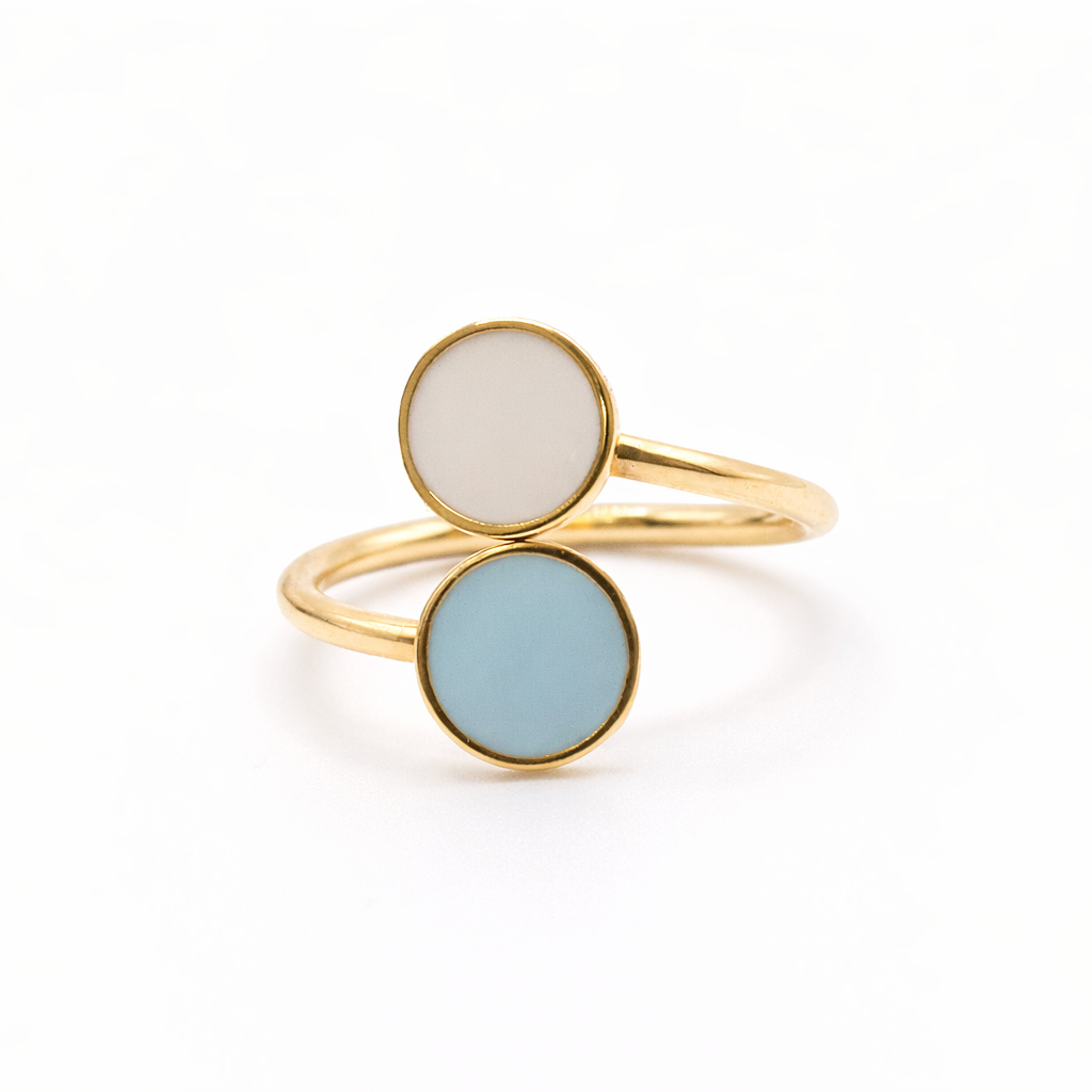 18K Gold Double Circle Ring with Enamel