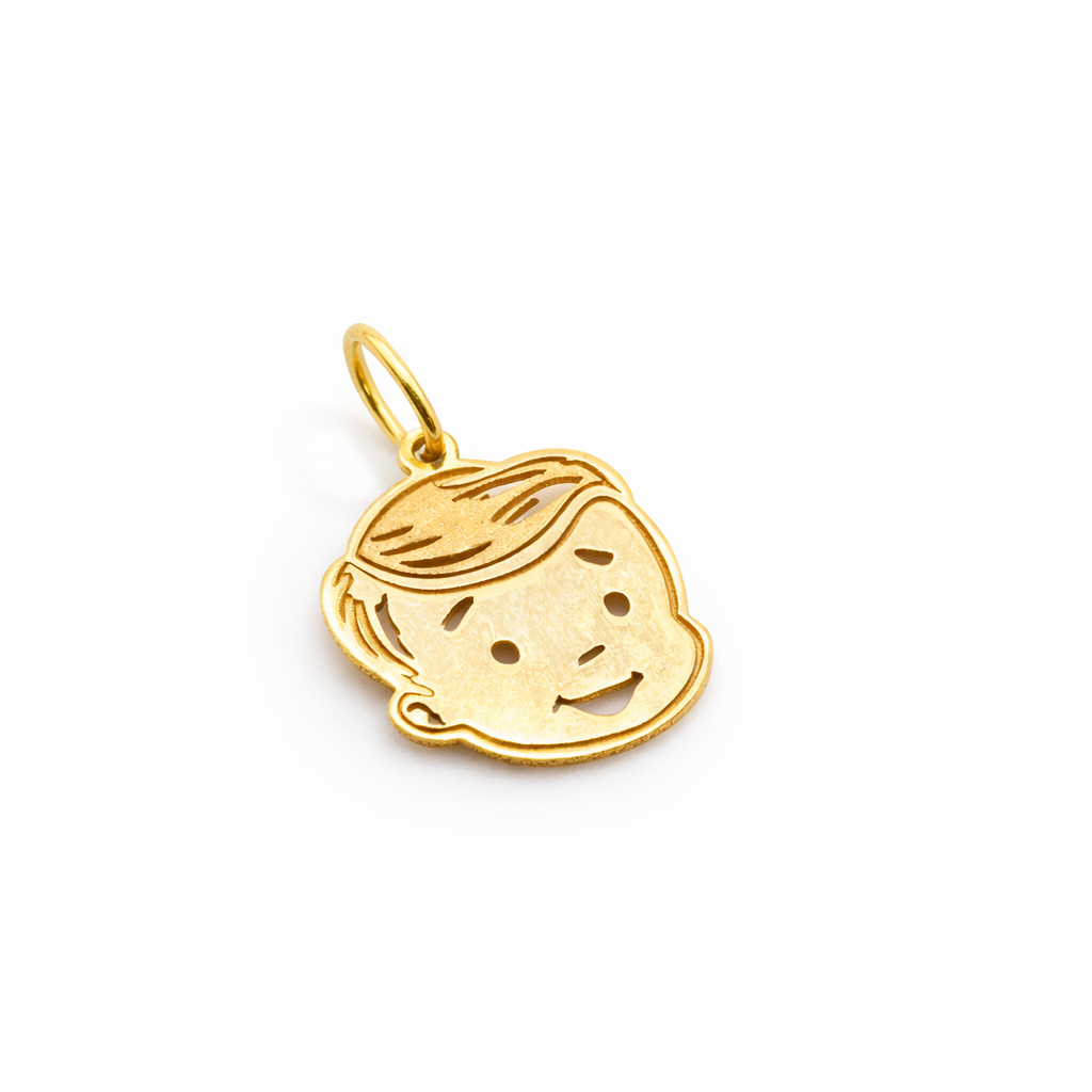 18K Solid Gold Boy Face Pendant