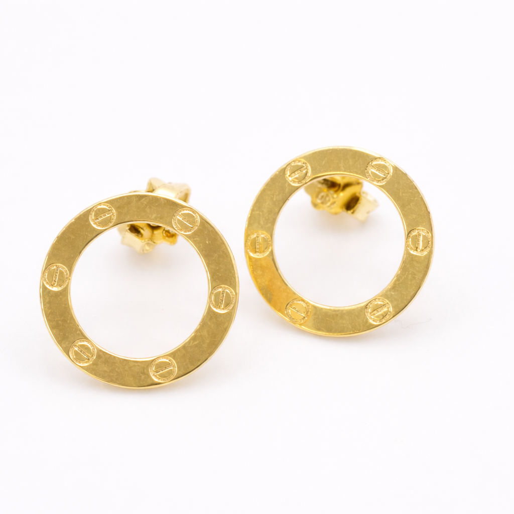 18K Gold Screw Motif Stud Earrings