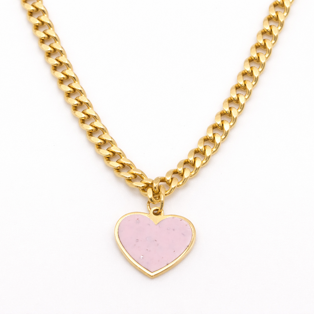 18K Doted Pink Heart Pendant