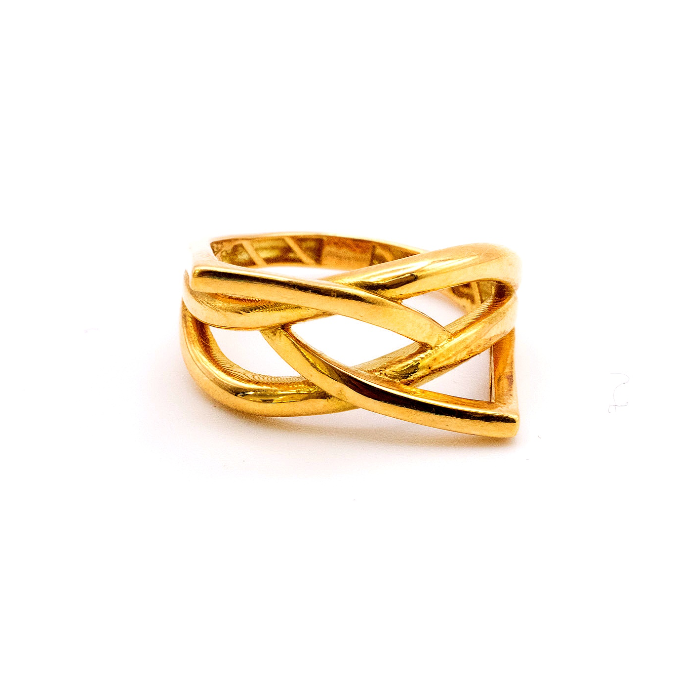 18K Solid Yellow Gold Criss Cross Ring