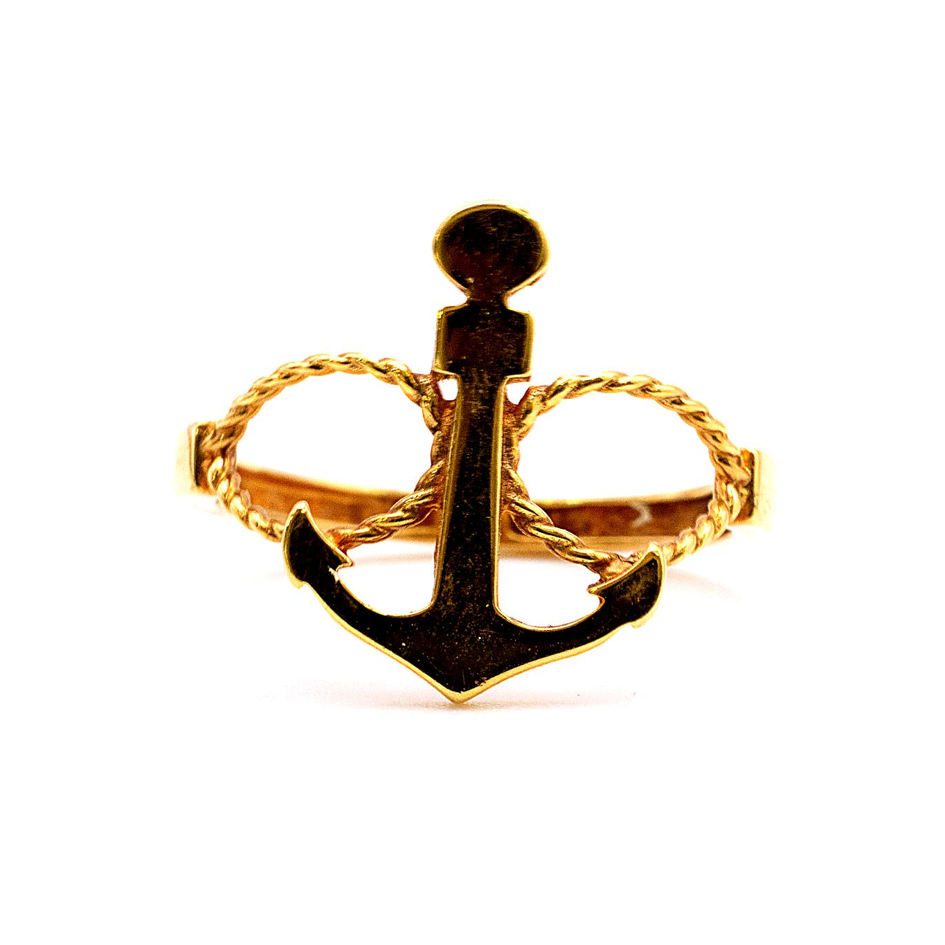 18K Gold Anchor Ring – Nautical Rope Design Minimalist Stackable Ring